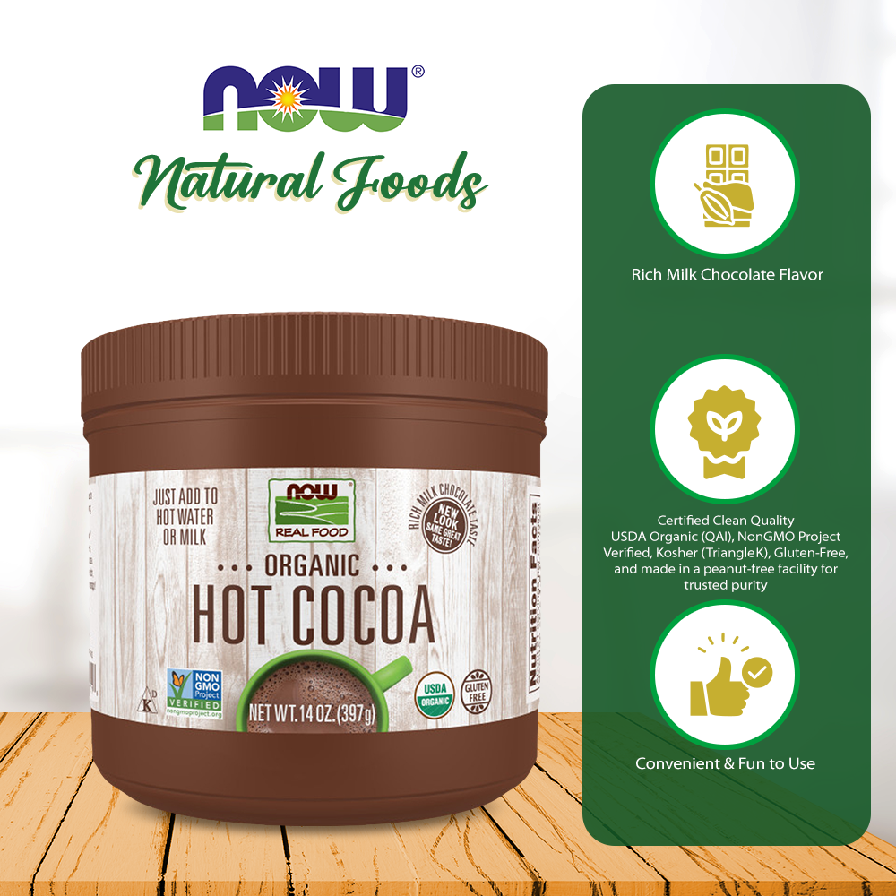 NOW Foods, Cocoa Cocoa Lovers™ Organic Hot Cocoa, Instant, Rich Milk Chocolate Taste, Low-Fat and Gluten-Free, 14-Ounce (297g) Natural Foods NOW Foods USA