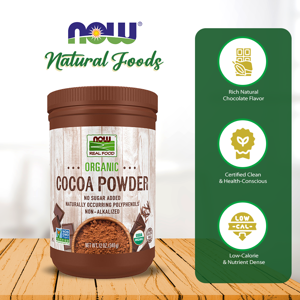 NOW Foods, Cocoa Powder, Cocoa Cocoa Lovers™ Certified Organic, Pure, Non-Alkalized, with polyphenols, 12-Ounce (340g) Natural Foods NOW Foods USA