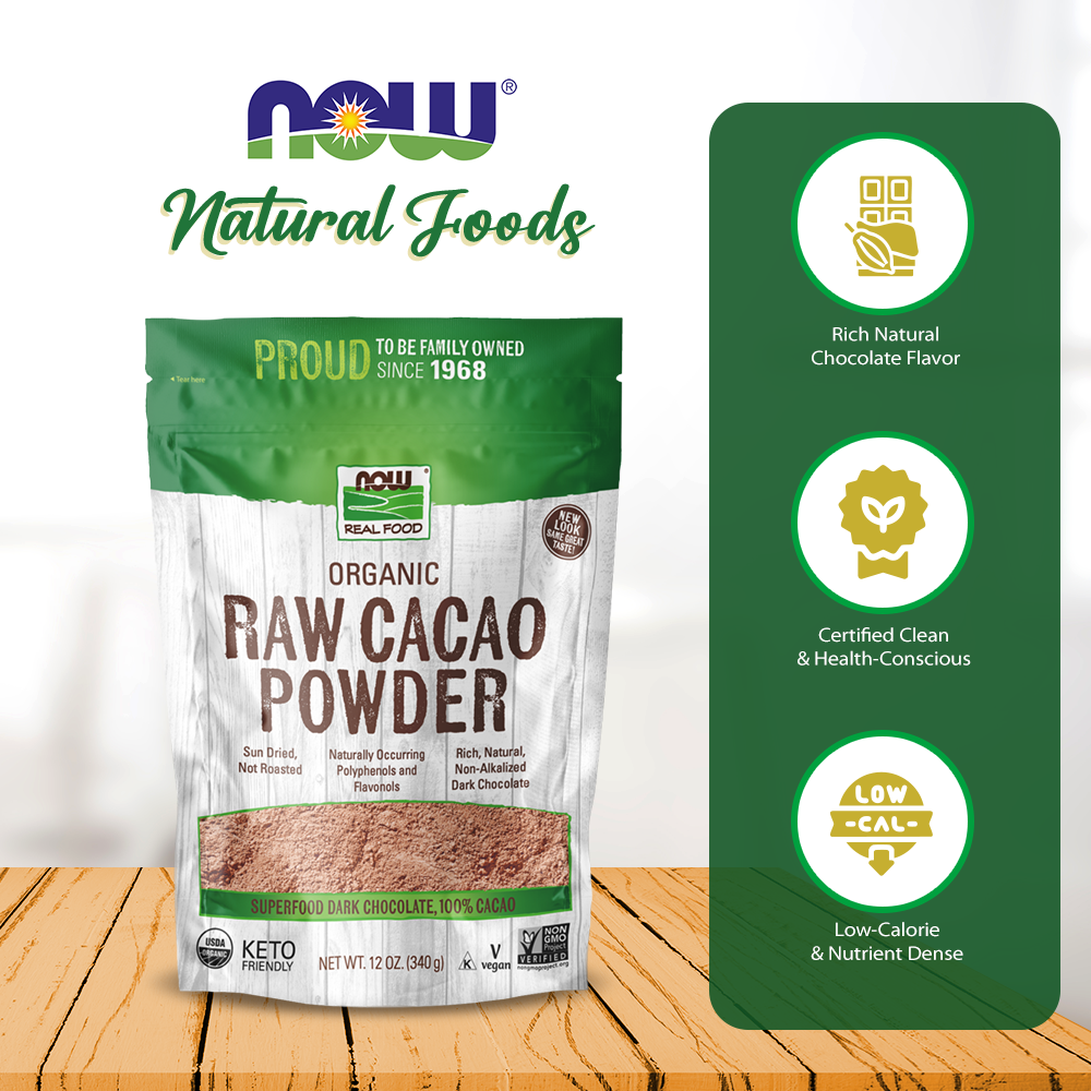 NOW Foods, Organic Raw Cacao Powder, with Polyphenols and Flavonols, Sun-Dried, Intensely Rich Flavor, (340 g) Natural Foods NOW Foods USA