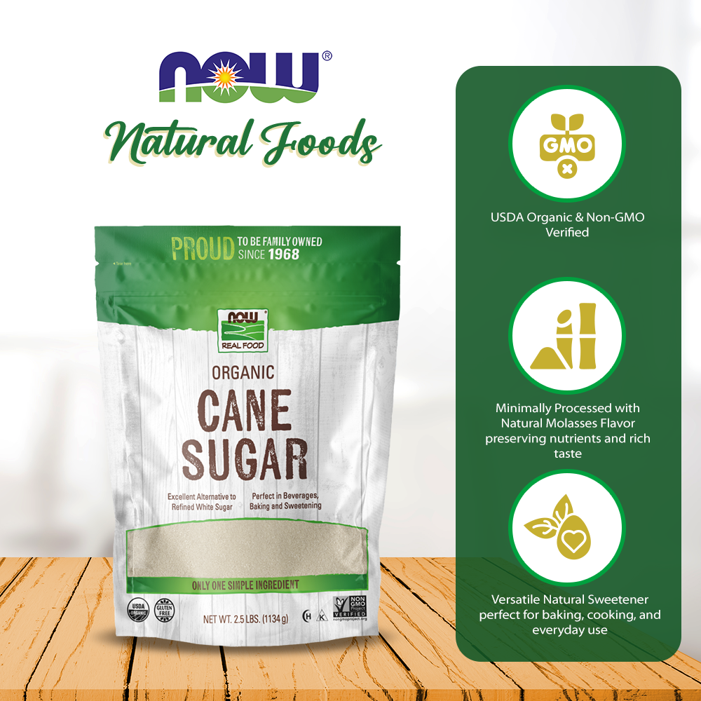 NOW Foods, Certified Organic Cane Sugar, Powder from Pure Evaporated Cane Syrup, Excellent Substitute for Refined White Sugar, Certified Non-GMO, 2.5-Pound. (1134g) Natural Foods NOW Foods USA