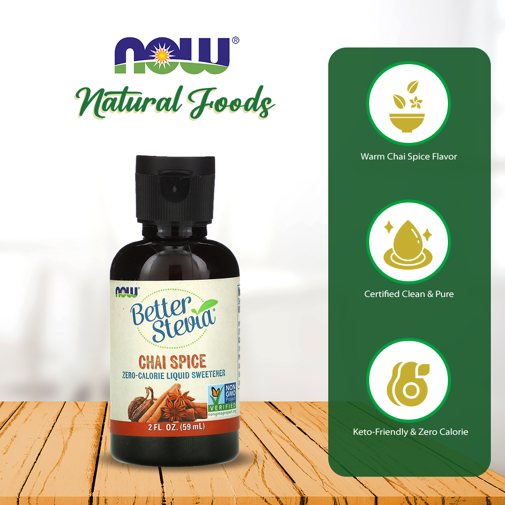 (Best by 12/25) NOW Foods, Better Stevia, Liquid, Chai Spice, Zero-Calorie Liquid Sweetener, Low Glycemic Impact, Certified Non-GMO,(59 ml) Natural Foods NOW Foods USA