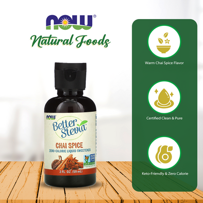 (Best by 12/25) NOW Foods, Better Stevia, Liquid, Chai Spice, Zero-Calorie Liquid Sweetener, Low Glycemic Impact, Certified Non-GMO,(59 ml) Natural Foods NOW Foods USA