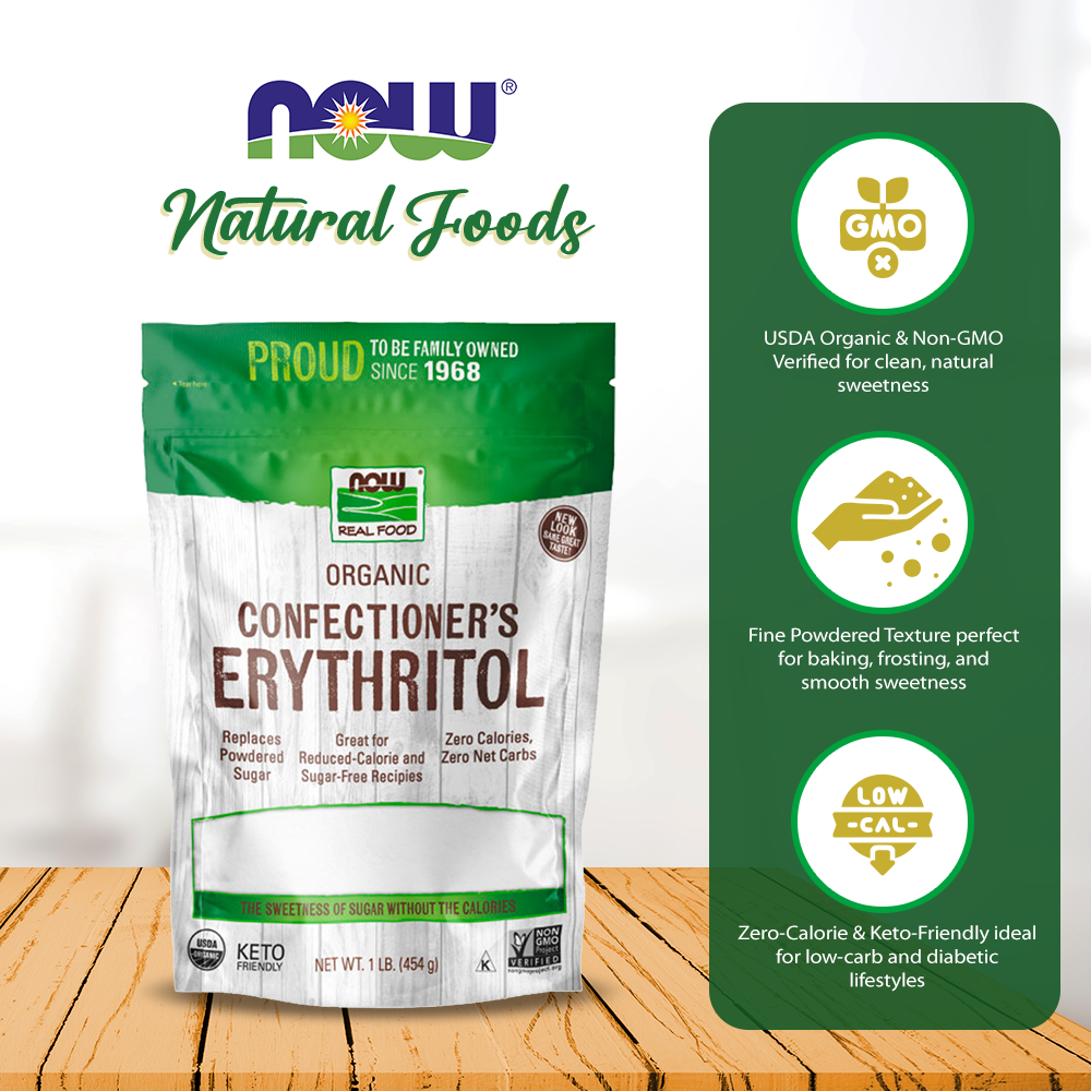 NOW Foods, Organic Confectioners Erythritol Powder, Replacement for Powdered Sugar, Zero Calories,(454g) Natural Foods NOW Foods USA