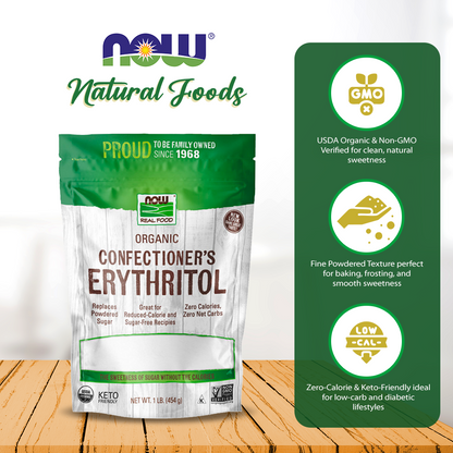 NOW Foods, Organic Confectioners Erythritol Powder, Replacement for Powdered Sugar, Zero Calories,(454g) Natural Foods NOW Foods USA