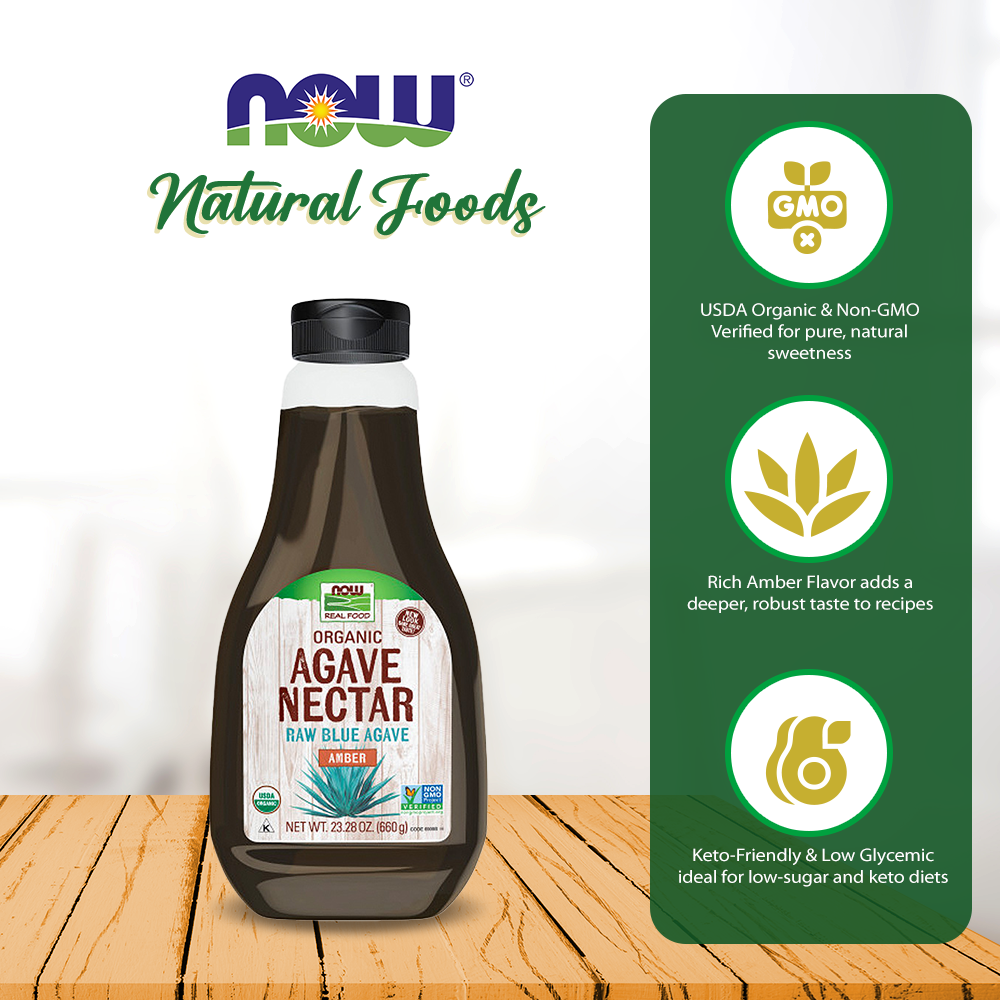 NOW Foods, Certified Organic Amber Agave Nectar, Raw Blue Agave, Certified Non-GMO, Low-Glycemic Sweetener, Kosher, 23.2-Ounce (660 g) Natural Foods NOW Foods USA