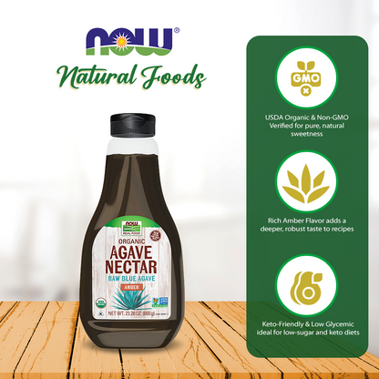 NOW Foods, Certified Organic Amber Agave Nectar, Raw Blue Agave, Certified Non-GMO, Low-Glycemic Sweetener, Kosher, 23.2-Ounce (660 g) Natural Foods NOW Foods USA
