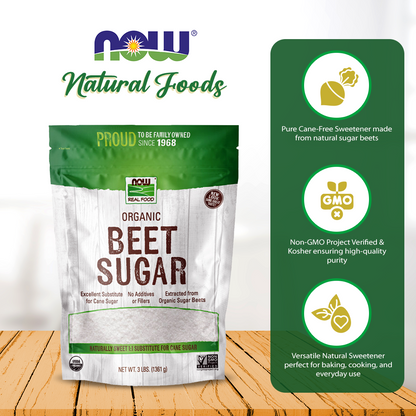 NOW Foods, Certified Organic Beet Sugar, Extracted from Organic Sugar Beets, Excellent Substitute for Cane Sugar, No Additivies or Fillers, Certified Non-GMO, 3-Pound (1361g) Natural Foods NOW Foods USA