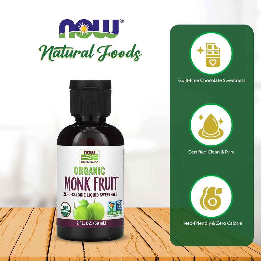 NOW Foods, Certified Organic Monk Fruit Liquid, Zero-Calorie Liquid Sweetener, Non-GMO, Low Glycemic Impact, 2-Ounce (59ml) Natural Foods NOW Foods USA