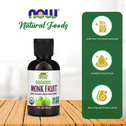 NOW Foods, Certified Organic Monk Fruit Liquid, Zero-Calorie Liquid Sweetener, Non-GMO, Low Glycemic Impact, 2-Ounce (59ml) Natural Foods NOW Foods USA