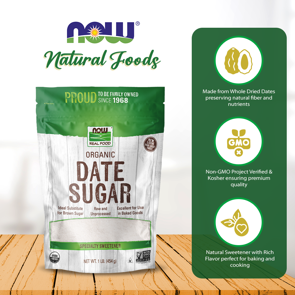 NOW Foods, Date Sugar, Pleasant Sweetener in Baked Goods, Raw and Unprocessed, Certified Non-GMO, 1-Pound (454g) Natural Foods NOW Foods USA