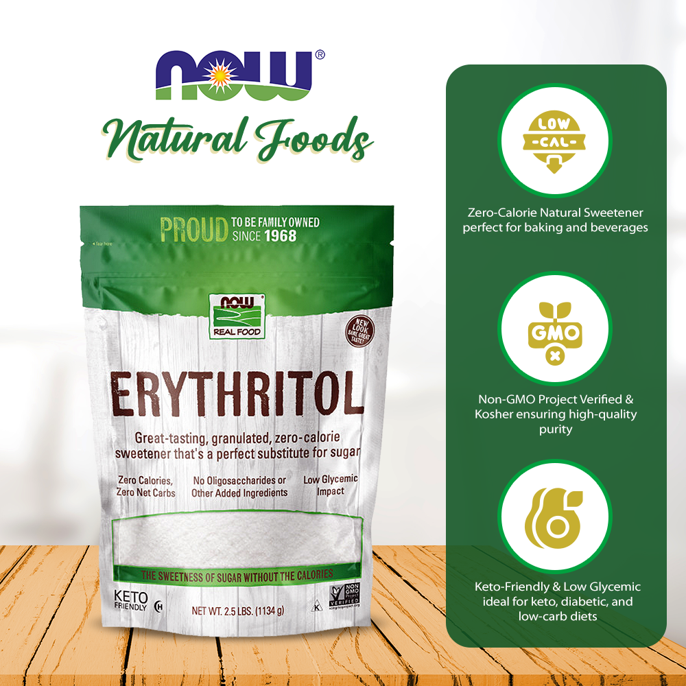 NOW Foods, Erythritol, Great-Tasting Sugar Replacement, Zero Calories, Low Glycemic Impact, Kosher, 2.5-Pound (1134g) Natural Foods NOW Foods USA
