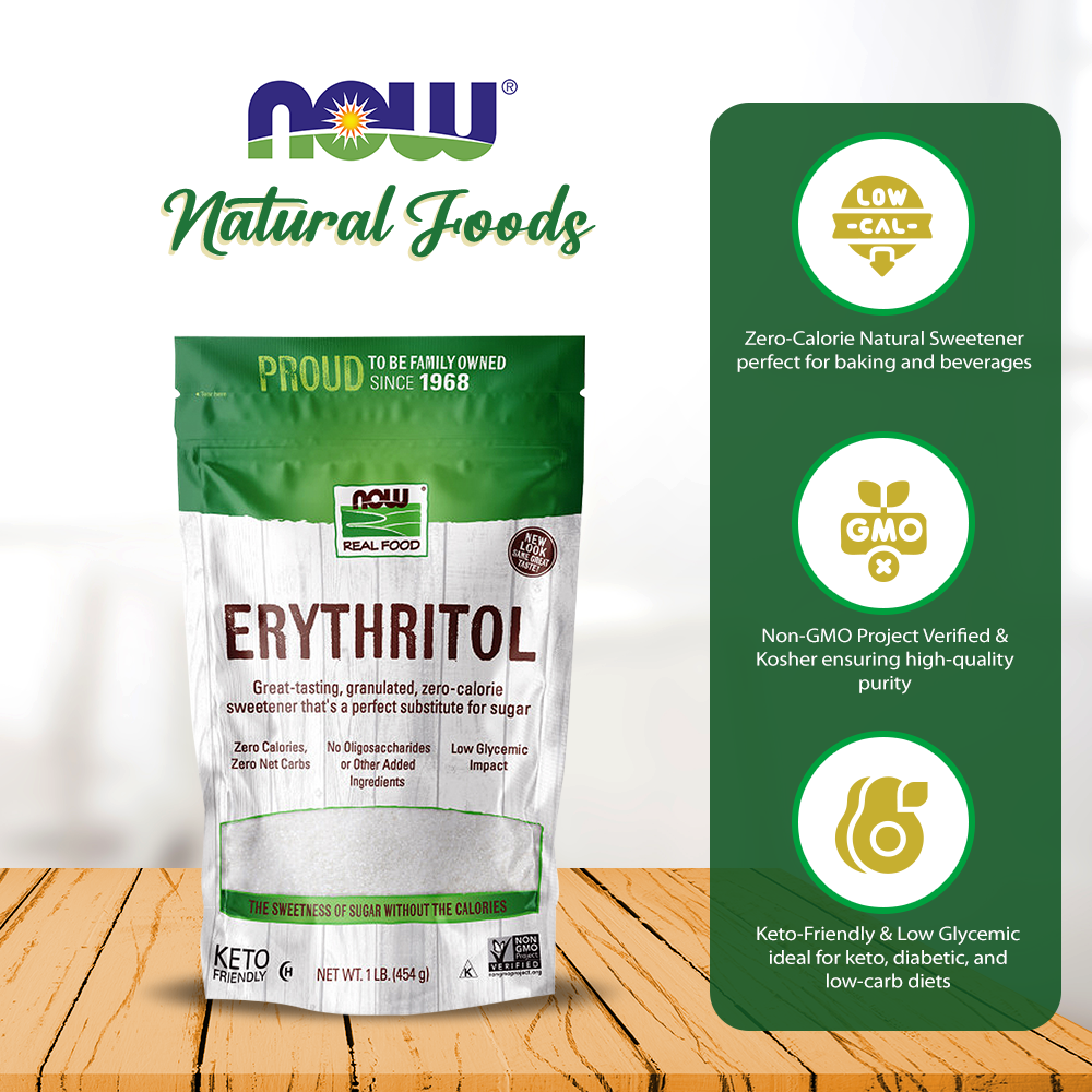 NOW Foods, Erythritol, Great-Tasting Sugar Replacement, Zero Calories, Low Glycemic Impact, Kosher, 1-Pound (454g) Natural Foods NOW Foods USA