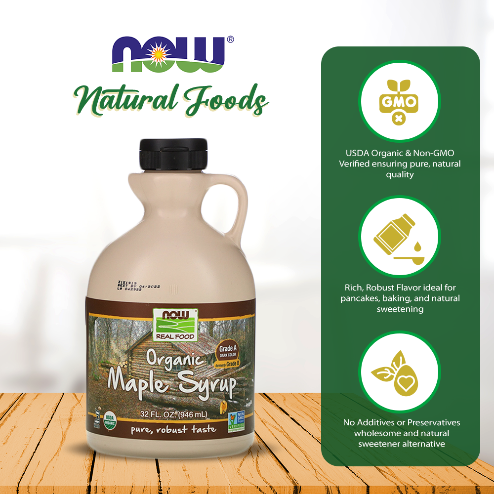 Now Foods, Real Food, Organic Maple Syrup, Grade A, Dark Color, 32 fl oz (946 ml) Natural Foods NOW Foods USA