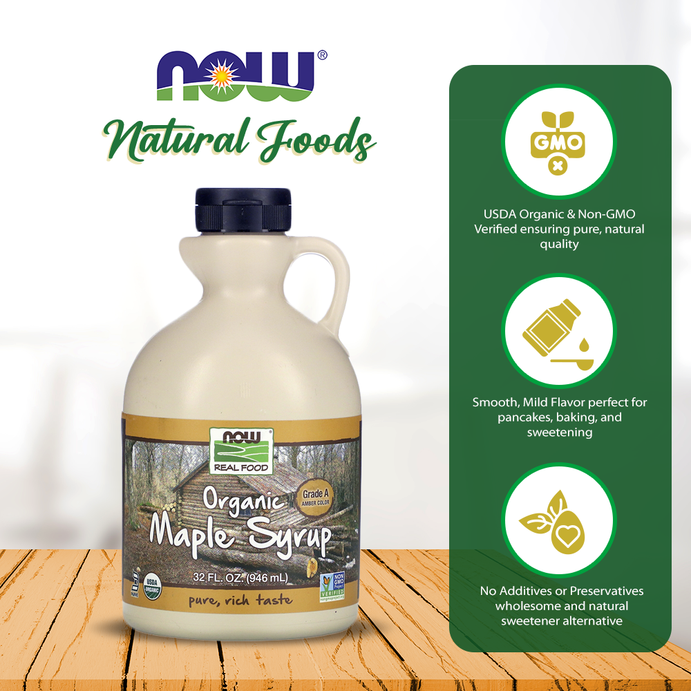 NOW Foods, Certified Organic Maple Syrup, Grade A Amber Color, 100% Pure, Light Delicate Flavor, Certified Non-GMO, 32-Ounce (946ml) Natural Foods NOW Foods USA
