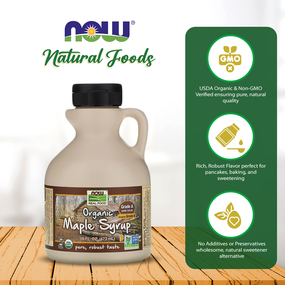NOW Foods, Certified Organic Maple Syrup, Grade A Dark Color, Certified Non-GMO, Pure, Robust Taste, 16-Ounce (473ml) Natural Foods NOW Foods USA