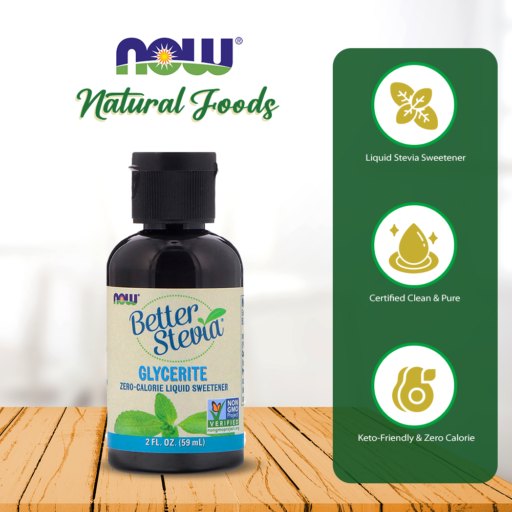 NOW Foods, Better Stevia Liquid, Glycerite, Zero-Calorie Liquid Sweetener, Low Glycemic Impact, Certified Non-GMO, 2-Ounce (59ml) Natural Foods NOW Foods USA