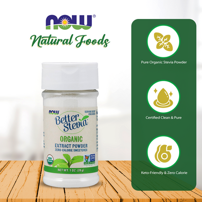 NOW Foods, Certified Organic Better Stevia, Extract Powder, Zero-Calorie Sweetener, Certified Non-GMO, 1-Ounce (28g) Natural Foods NOW Foods USA