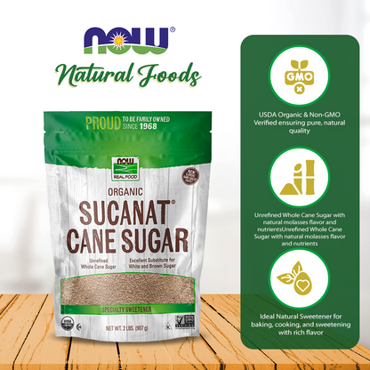 NOW Foods, Certified Organic Sucanat Cane Sugar, Powder from Pure Evaporated Cane Syrup, Excellent Substitute for White and Brown Sugar, Certified Non-GMO, 2-Pound (907g) Natural Foods NOW Foods USA