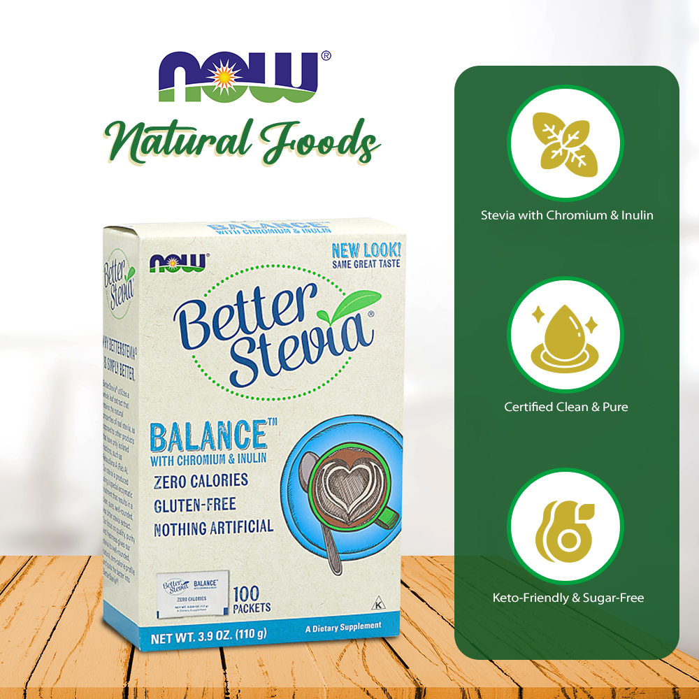 NOW Foods, Better Stevia Balance with Chromium and Inulin, Zero-Calories, Gluten-Free, Kosher, 100 Packets Natural Foods NOW Foods USA