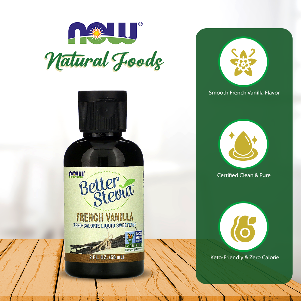 NOW Foods, Better Stevia Liquid, French Vanilla, Zero-Calorie Liquid Sweetener, Low Glycemic Impact, Certified Non-GMO, 2-Ounce (60 ml) Natural Foods NOW Foods USA