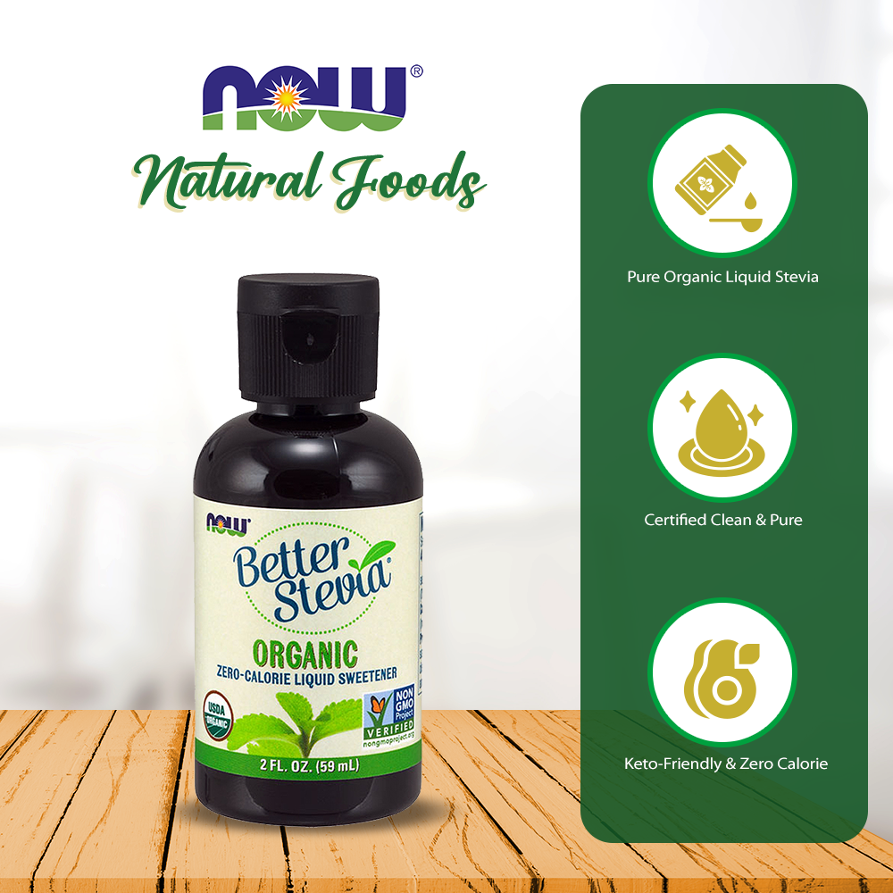 NOW Foods, Certified Organic BetterStevia Liquid, Zero-Calorie Liquid Sweetener, Low Glycemic Impact, Certified Non-GMO, 2-Ounce (60 ml) Natural Foods NOW Foods USA