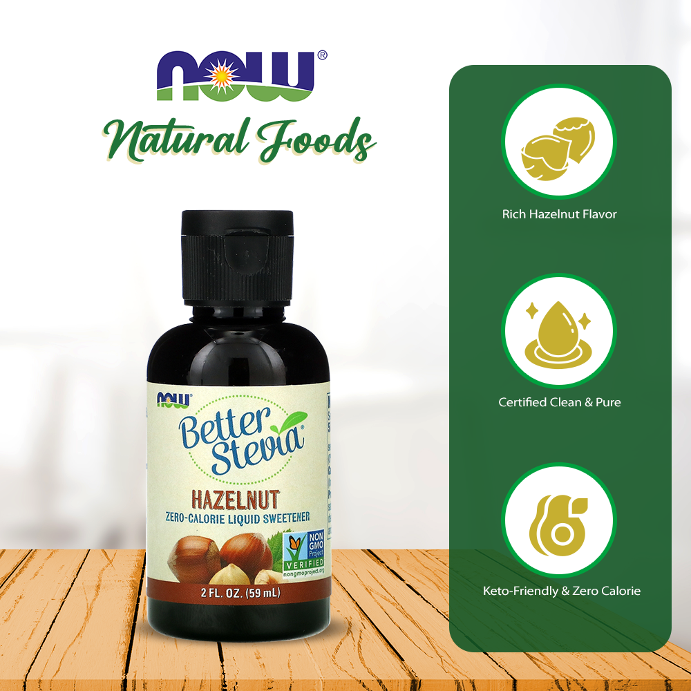 NOW Foods, Better Stevia Liquid, Hazelnut, Zero-Calorie Liquid Sweetener, Low Glycemic Impact, Certified Non-GMO, 2-Ounce (59 ml) Natural Foods NOW Foods USA