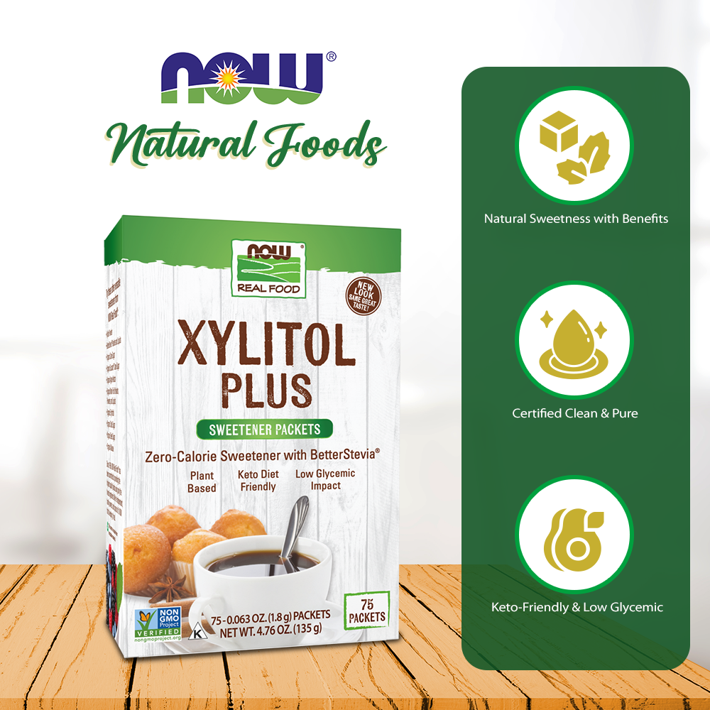 NOW Foods, Xylitol Plus Sweetener Packets with BetterStevia®, Zero Calories, Low Glycemic Impact, 75 Packets, 4.76 oz (135 g) Natural Foods NOW Foods USA