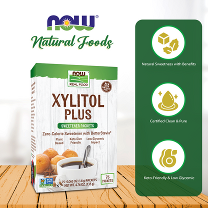 NOW Foods, Xylitol Plus Sweetener Packets with BetterStevia®, Zero Calories, Low Glycemic Impact, 75 Packets, 4.76 oz (135 g) Natural Foods NOW Foods USA
