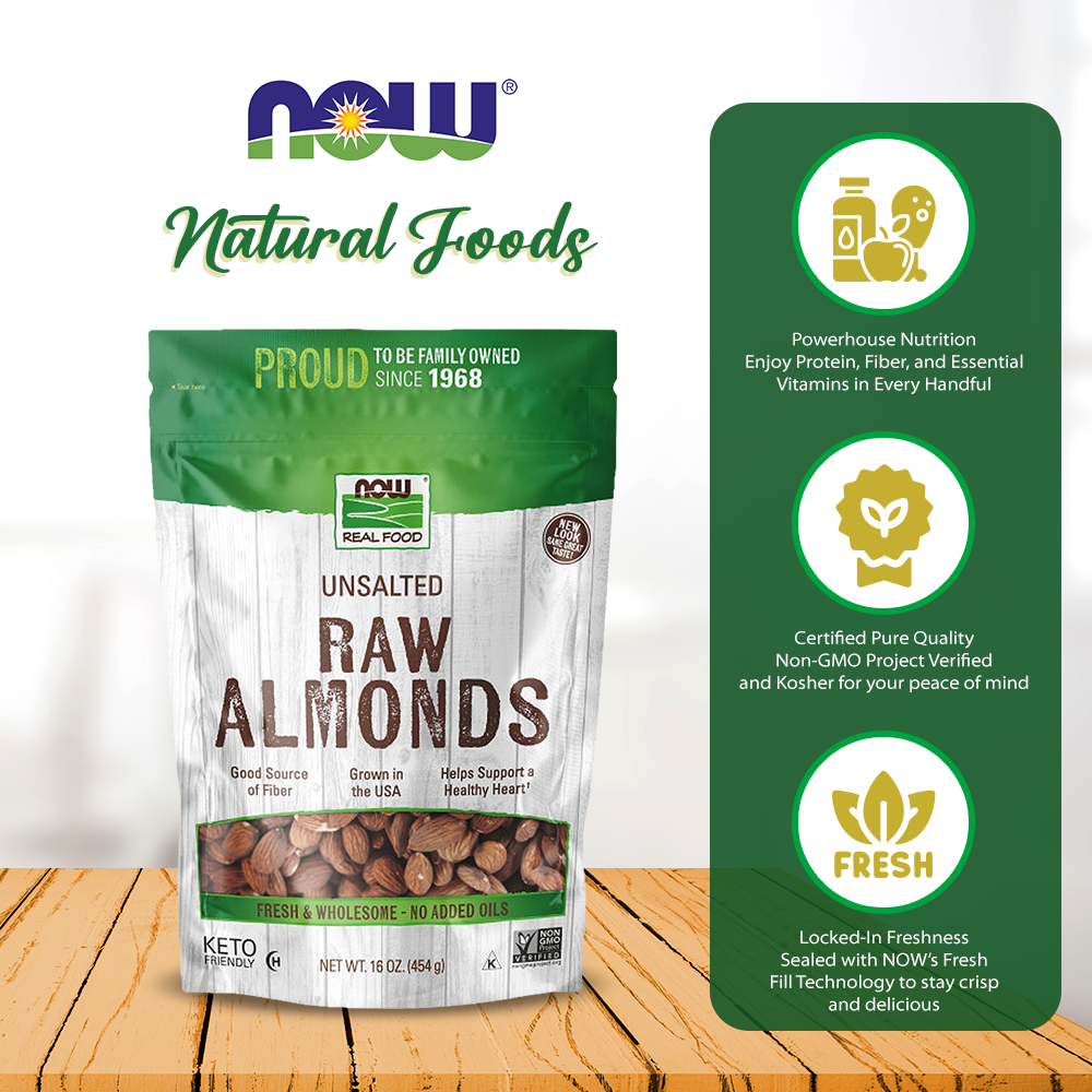 NOW Foods, Almonds, Raw and Unsalted, Source of Protein, Grown in the USA, 16-Ounce (454g) Natural Foods NOW Foods USA