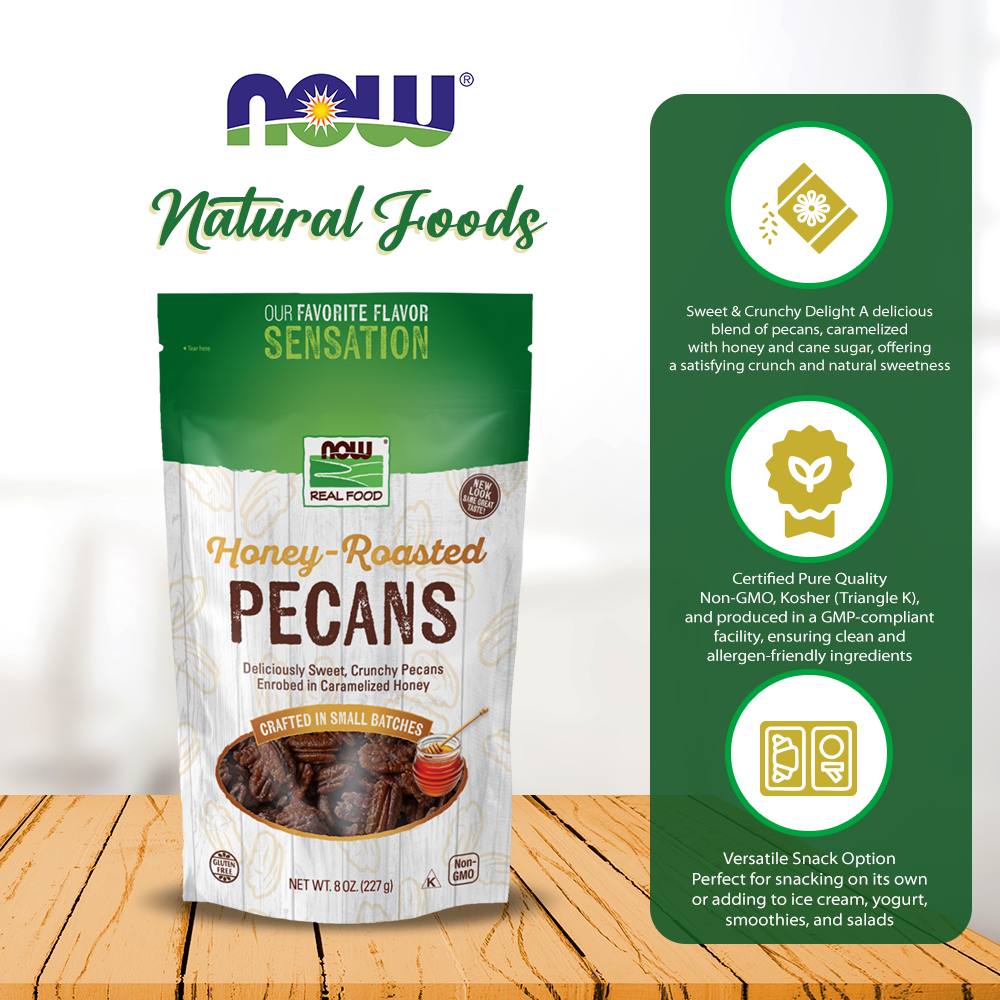 NOW Foods, Honey-Roasted Pecans, Sweet and Crunchy Pecans Fused with Caramelized Honey, 8-Ounce (227 g) Natural Foods NOW Foods USA