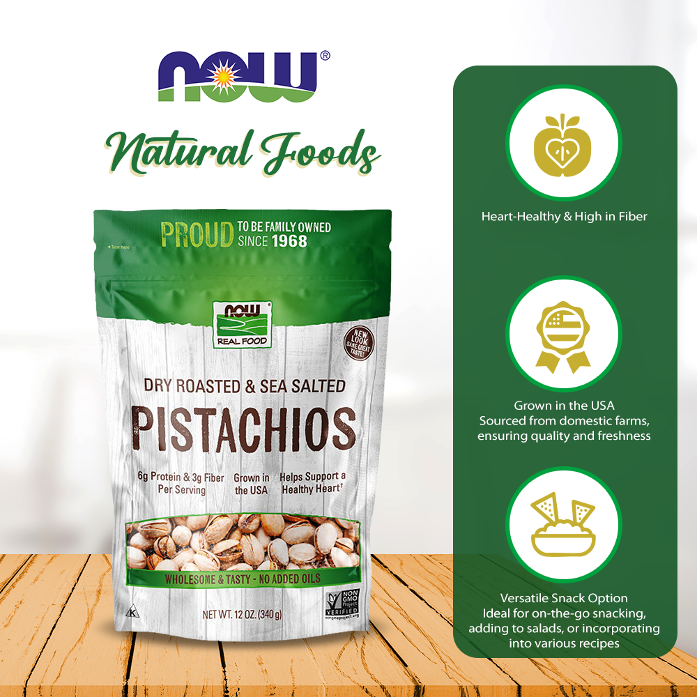 NOW Foods, Pistachios, Roasted with Sea Salt, Source of Protein, Fiber and Healthy Fatty Acids, (340g) Natural Foods NOW Foods USA