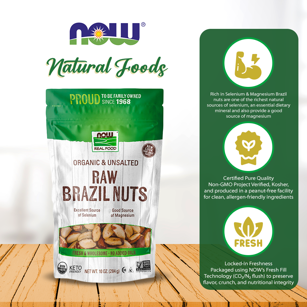 NOW Foods, Certified Organic Brazil Nuts, Whole, Raw and Unsalted, Source of Selenim and Magnesium, 10-Ounce (284 g) Natural Foods NOW Foods USA