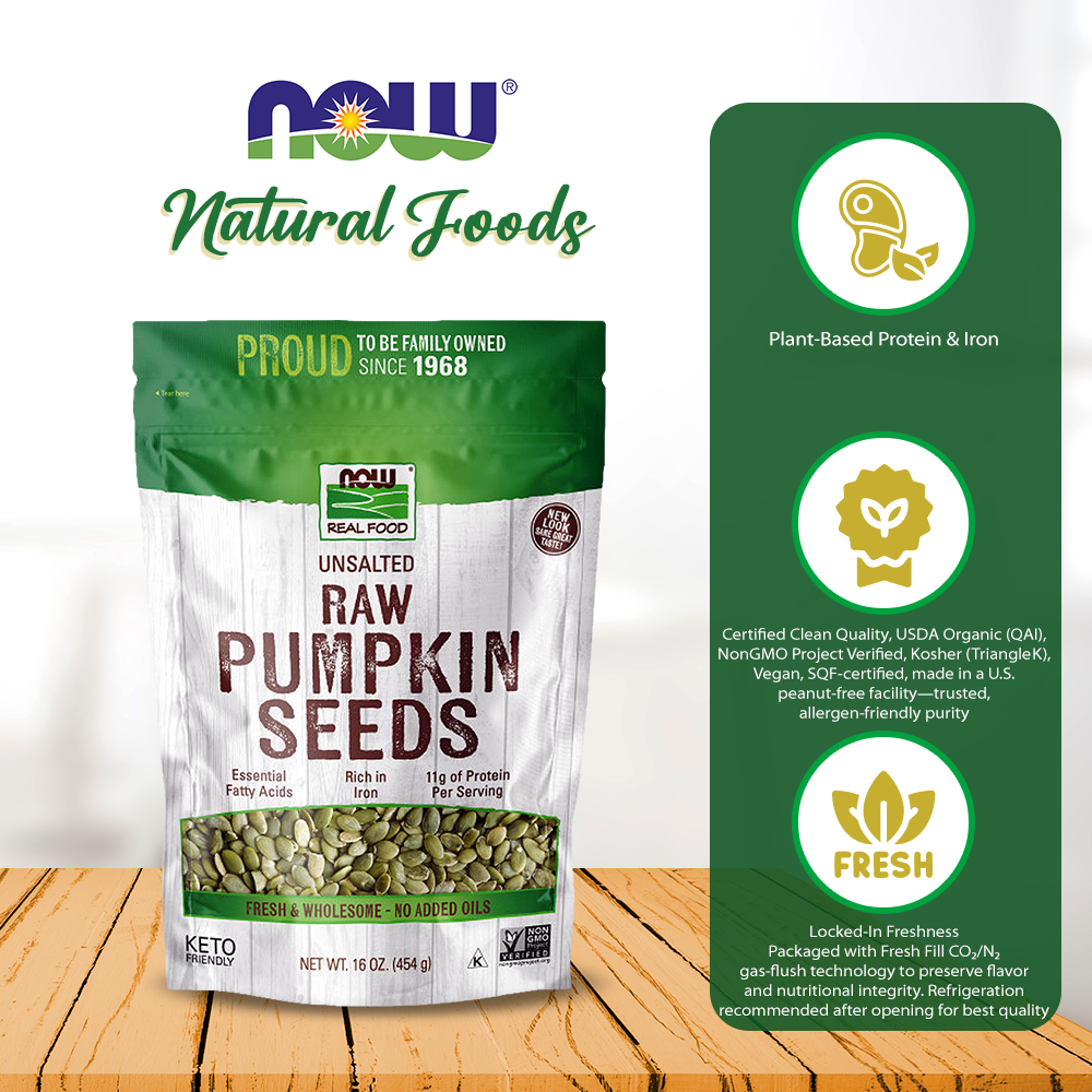 NOW Foods, Pumpkin Seeds, Raw and Unsalted, Essential Fatty Acids, Rich in Iron, Excellent Source of Protein, Certified Non-GMO, 1-Pound (454g) Natural Foods NOW Foods USA