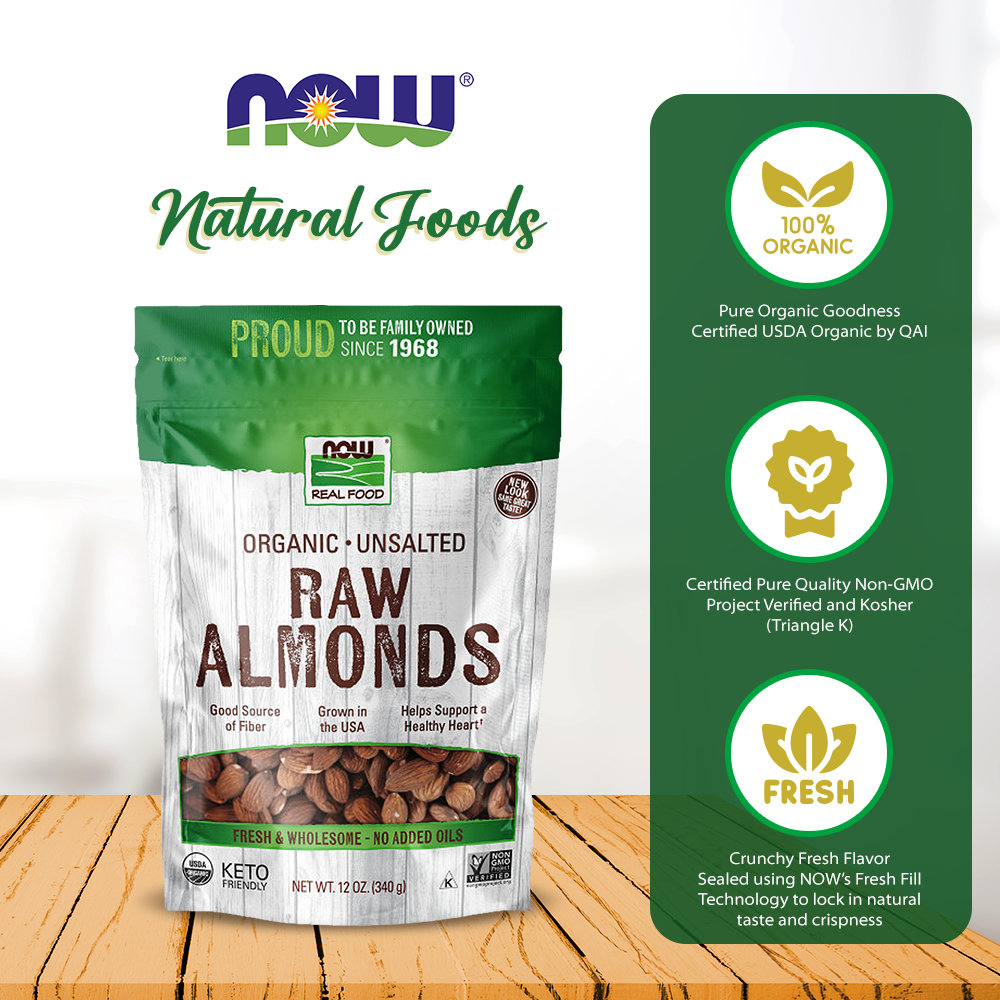 NOW Foods, Certified Organic Almonds, Raw and Unsalted, Good Source of Protein and Fiber, Grown in the USA, Certified Non-GMO, 12-Ounce (340 g) Natural Foods NOW Foods USA