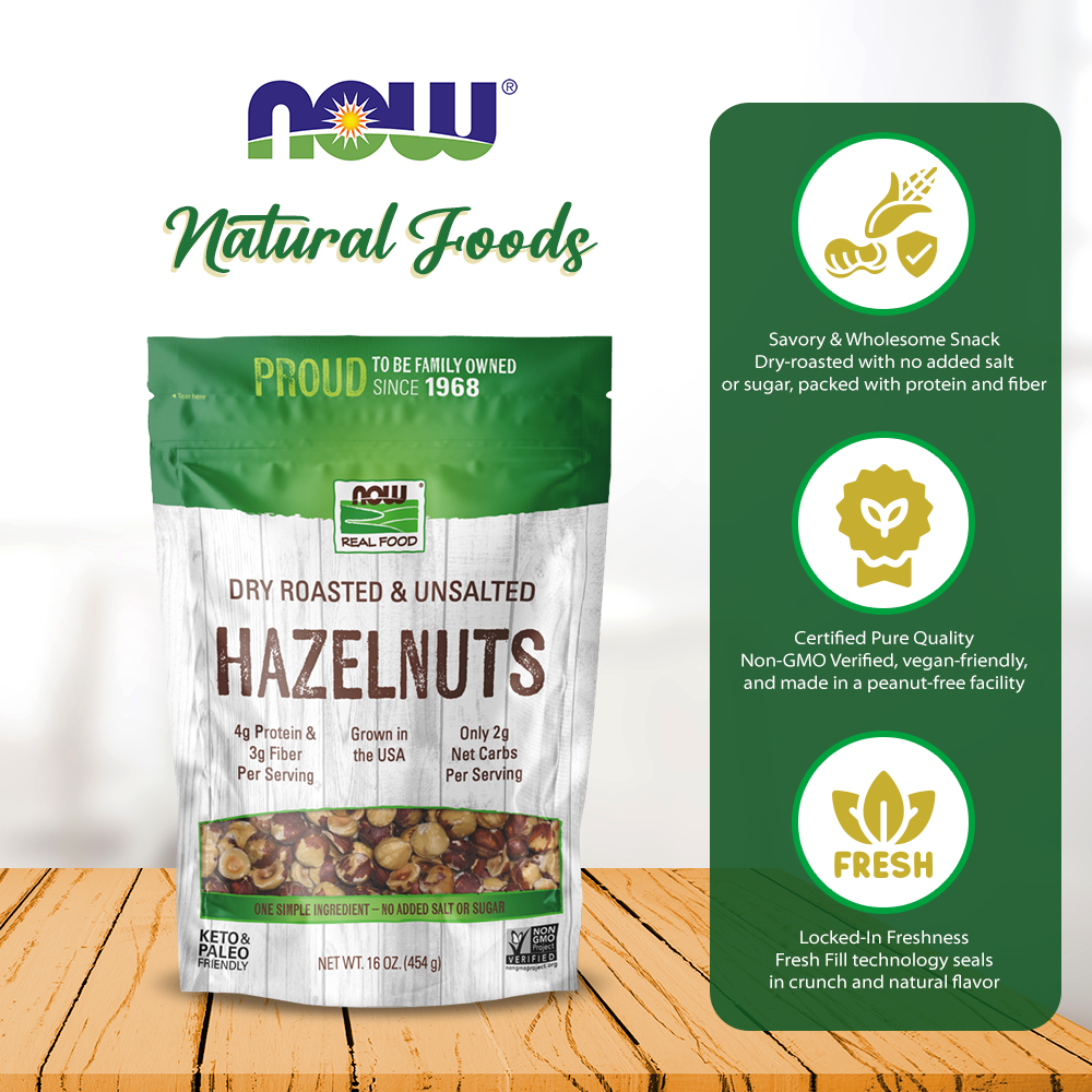 NOW Foods, Real Food, Dry Roasted &amp; Unsalted Hazlenuts, Non-GMO, Vegan, Grown in the USA, 16 oz (454g) Natural Foods NOW Foods USA