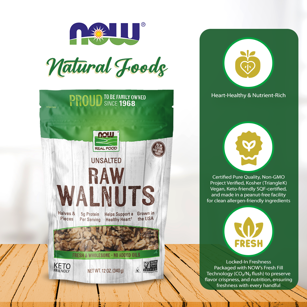NOW Foods, Walnuts, Raw and Unsalted, Natural Source of Protein and Essential Fatty Acids, 12-Ounce (340g) Natural Foods NOW Foods USA