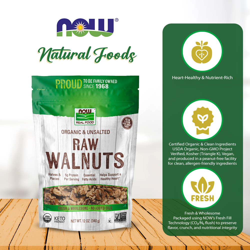 NOW Foods, Certified Organic Walnuts, Raw and Unsalted, Good Source of Protein and Healthy Fatty Acids, 12-Ounce (340 g) Natural Foods NOW Foods USA