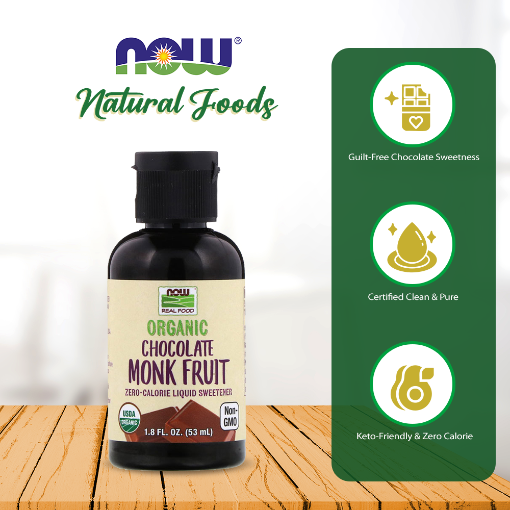 (Best by 01/26) NOW Foods, Organic Liquid Monk Fruit, Chocolate, Zero-Calorie Sweetener, 1.8-Ounce (53ml) Natural Foods NOW Foods USA