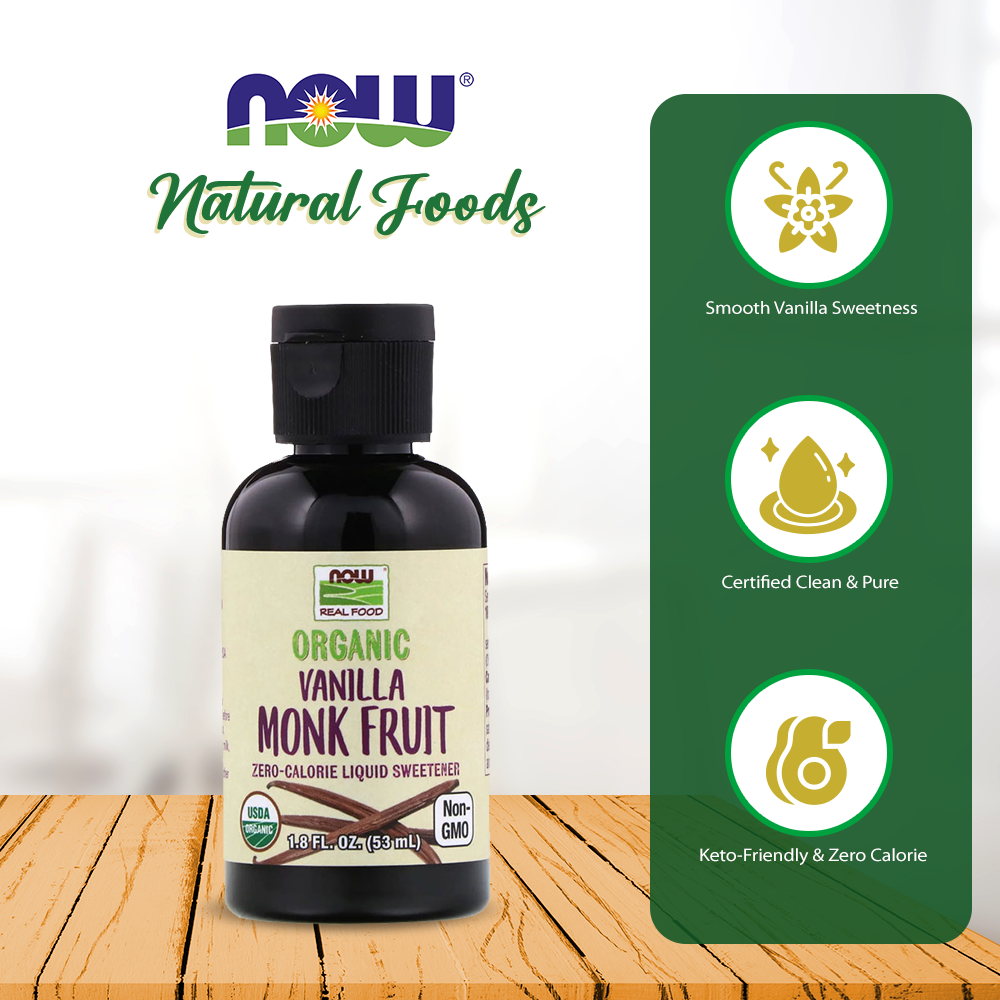 NOW Foods, Organic Liquid Monk Fruit, Vanilla, Zero-Calorie Sweetener, 1.8-Ounce (53ml) Natural Foods NOW Foods USA