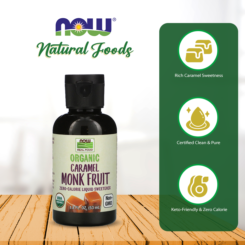 NOW Foods, Organic Liquid Monk Fruit, Zero-Calorie Sweetener, Caramel, 1.8-Ounce (53ml) Natural Foods NOW Foods USA