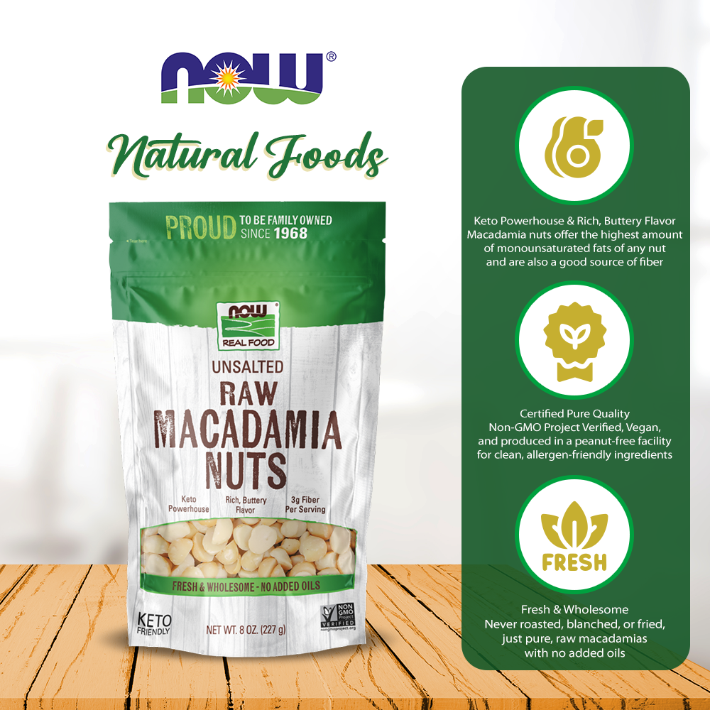 NOW Foods, Raw Macadamia Nuts, Unsalted, Good Source of Fiber, Non-GMO Project Verified, 8-Ounce (227 g) Natural Foods NOW Foods USA