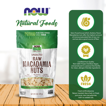 NOW Foods, Raw Macadamia Nuts, Unsalted, Good Source of Fiber, Non-GMO Project Verified, 8-Ounce (227 g) Natural Foods NOW Foods USA