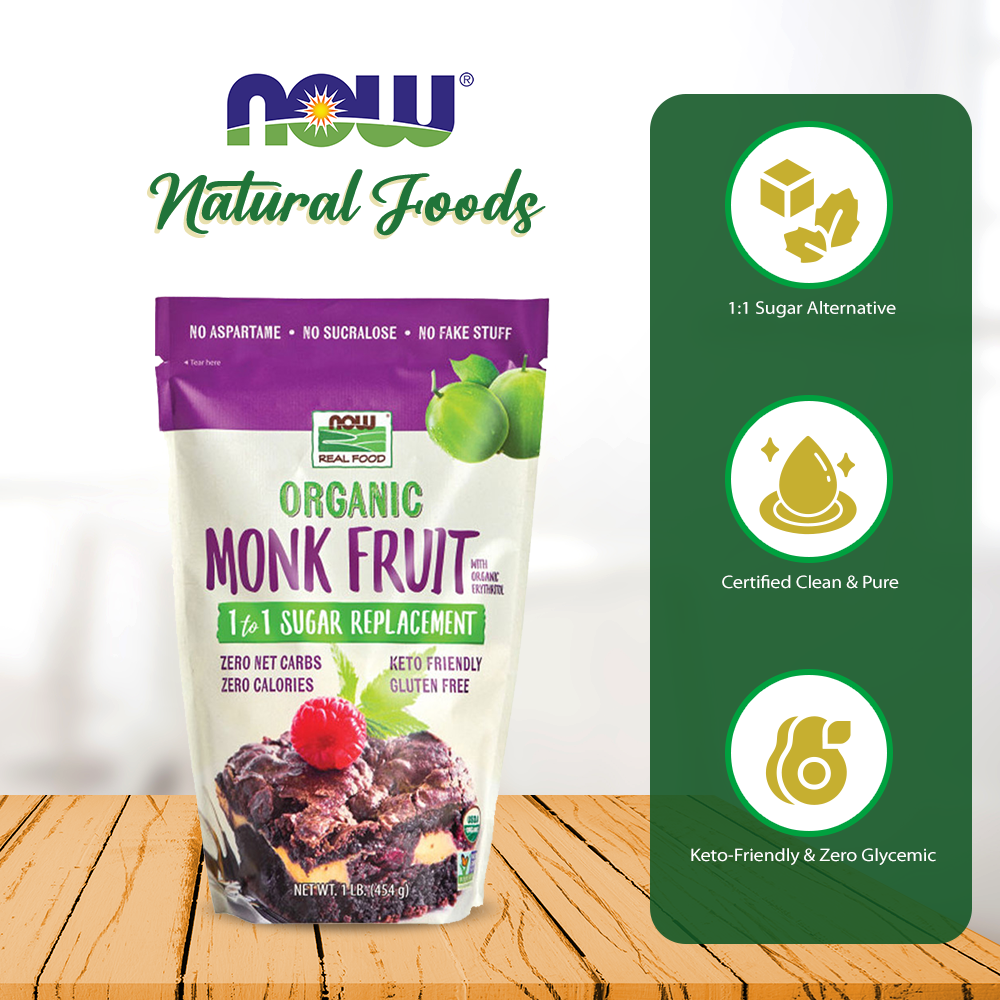 NOW Foods, Organic Monk Fruit With Erythritol Powder, 1 to 1 Sugar Replacement, 1-Pound (454g) Sugar NOW Foods USA
