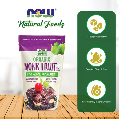 NOW Foods, Organic Monk Fruit With Erythritol Powder, 1 to 1 Sugar Replacement, 1-Pound (454g) Sugar NOW Foods USA
