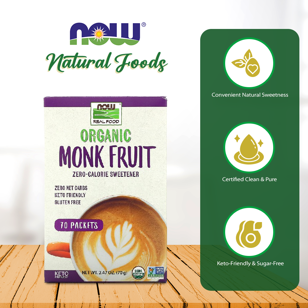 NOW Foods, Organic Monk Fruit, Zero-Calorie Sweetener, Gluten-Free and Non-GMO, 70 Packets Natural Foods NOW Foods USA