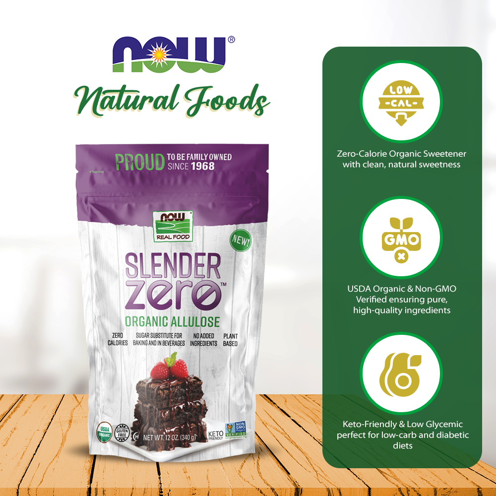 NOW Real Food, Slender Zero, Organic Allulose, Zero Calories, Sugar Substitute for Baking and Beverages, No Added Ingredients, Plant Based, 12 oz (340 g) Sugar NOW Foods USA