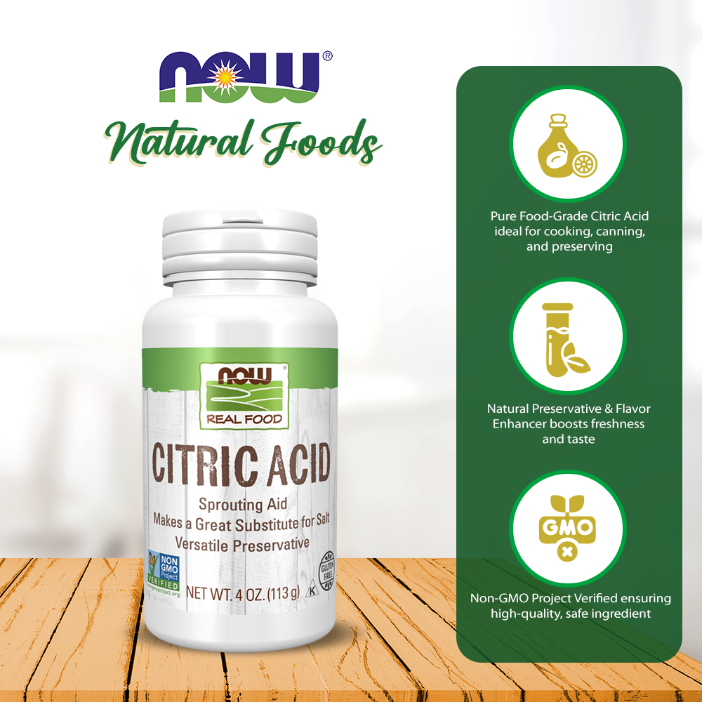 NOW Foods, Citric Acid, Sprouting Aid, Great Substitute for Salt, Preservative Found in Citrus Fruits, 4-Ounce (113g) Natural Foods NOW Foods USA