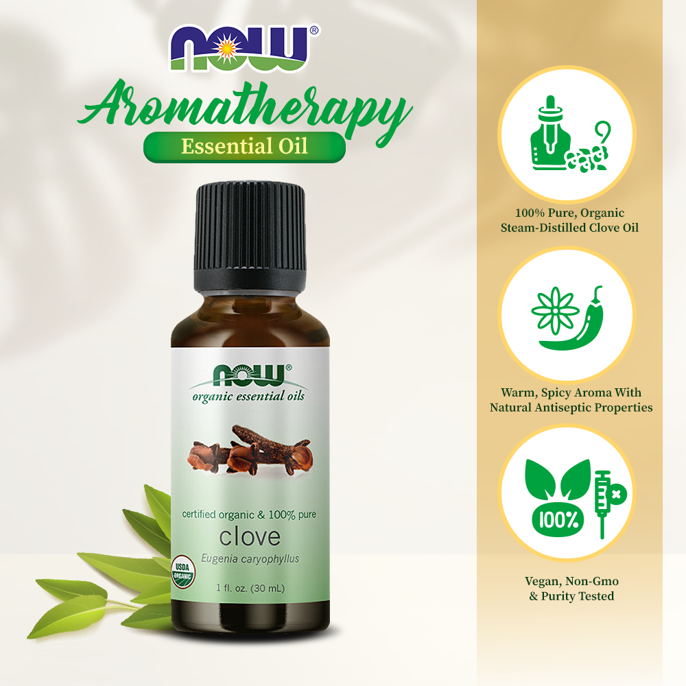 NOW Essential Oils, Organic Clove Oil, Balancing Aromatherapy Scent, Steam Distilled, 1-Ounce (30ml) Essential oils NOW Foods USA