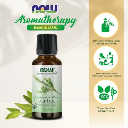 NOW Foods Organic Tea Tree Oil, Cleansing Aromatherapy Scent, Steam Distilled, 100% Pure, (30ml) Essential oils NOW Foods USA