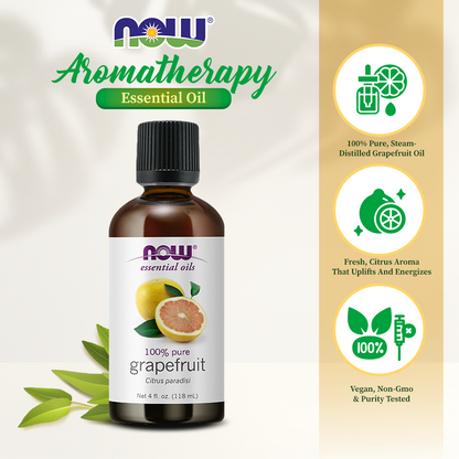 NOW Essential Oils, Grapefruit Oil, Sweet Citrus Aromatherapy Scent, Cold Pressed, 100% Pure, Vegan, Child Resistant Cap, 4-Ounce (118 ml) Essential oils NOW Foods USA